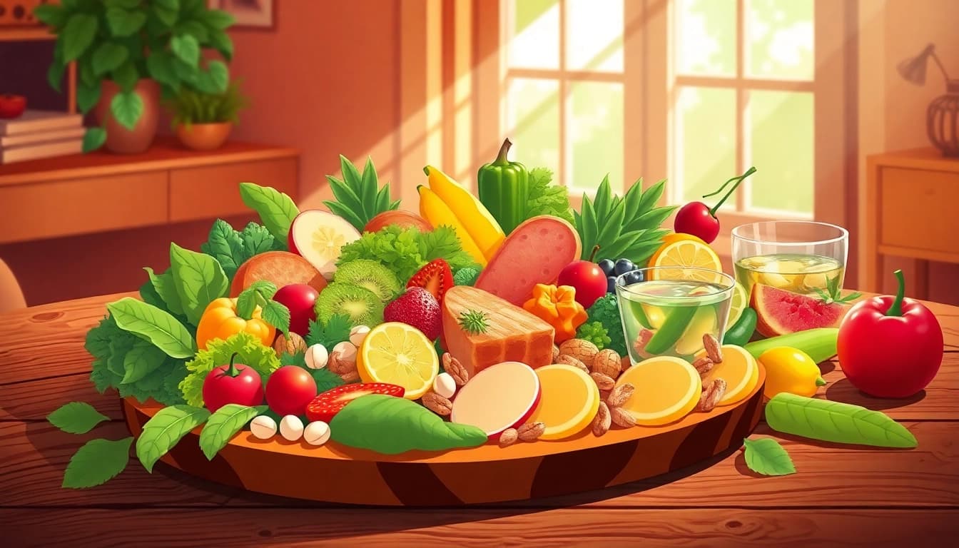 Vibrant healthy food platter showcasing various nutritious fruits and vegetables.
