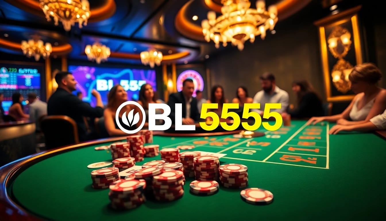 Experience the excitement of BL555 with vibrant poker chips and a gleaming roulette wheel.