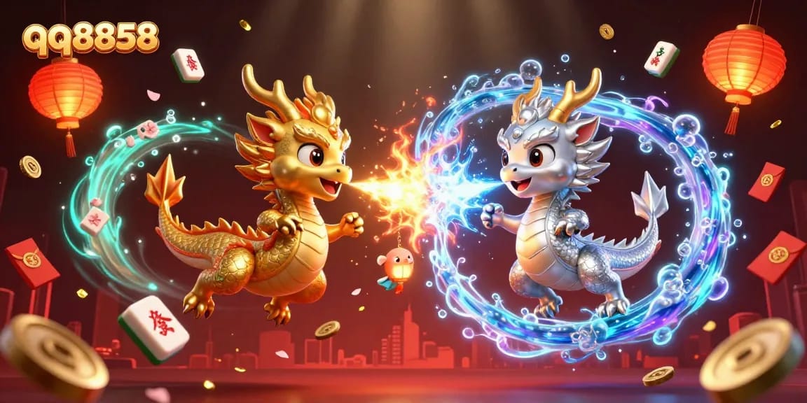 Engage in thrilling games at qq8858 with 3D dragons battling in a vibrant casino-themed world!
