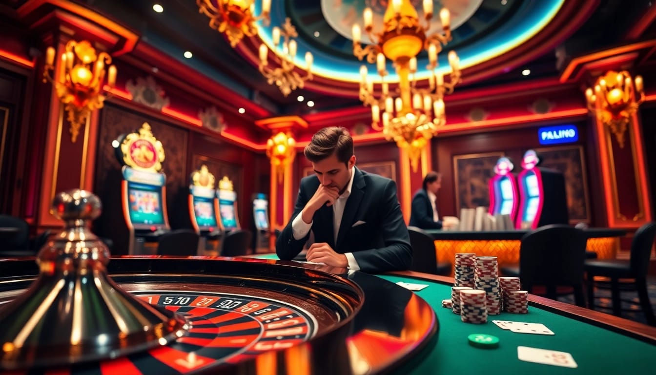 Tác giả Trần Chinh analyzing gambling strategies at a luxurious casino table.