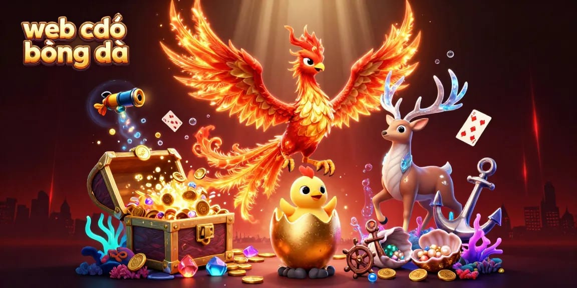 Experience thrilling action in web cá độ bóng đá with a vibrant illustration of a phoenix and treasures.