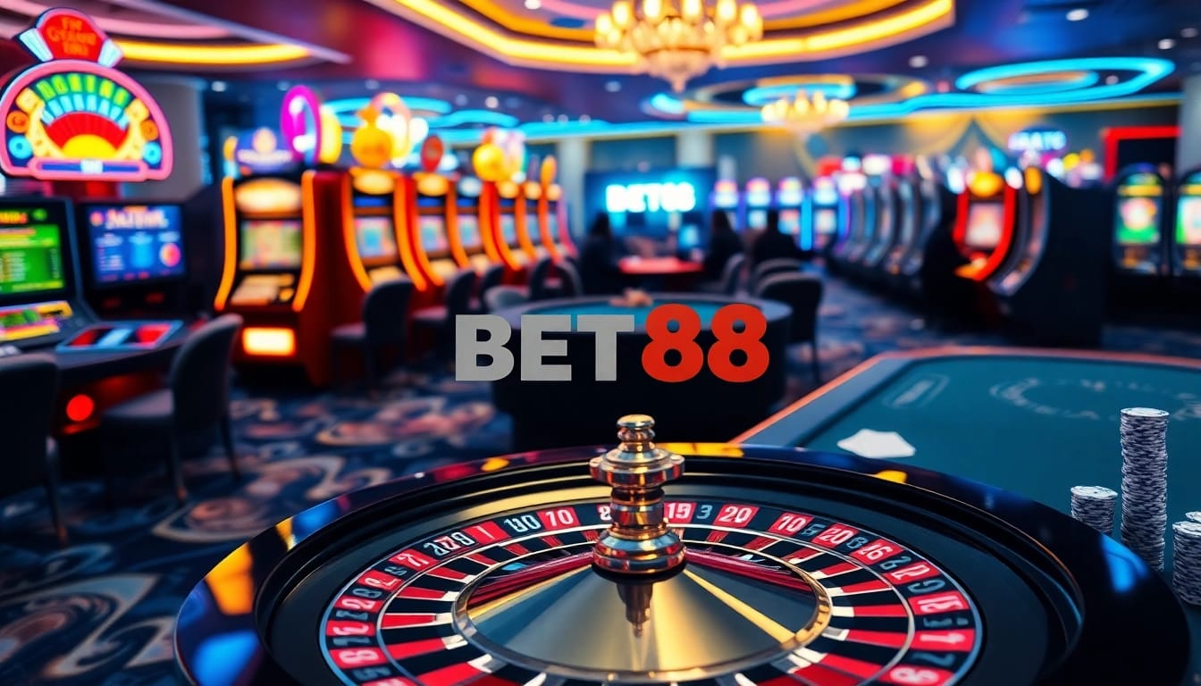 BET88 slot machines and roulette wheel inviting players for thrilling games.