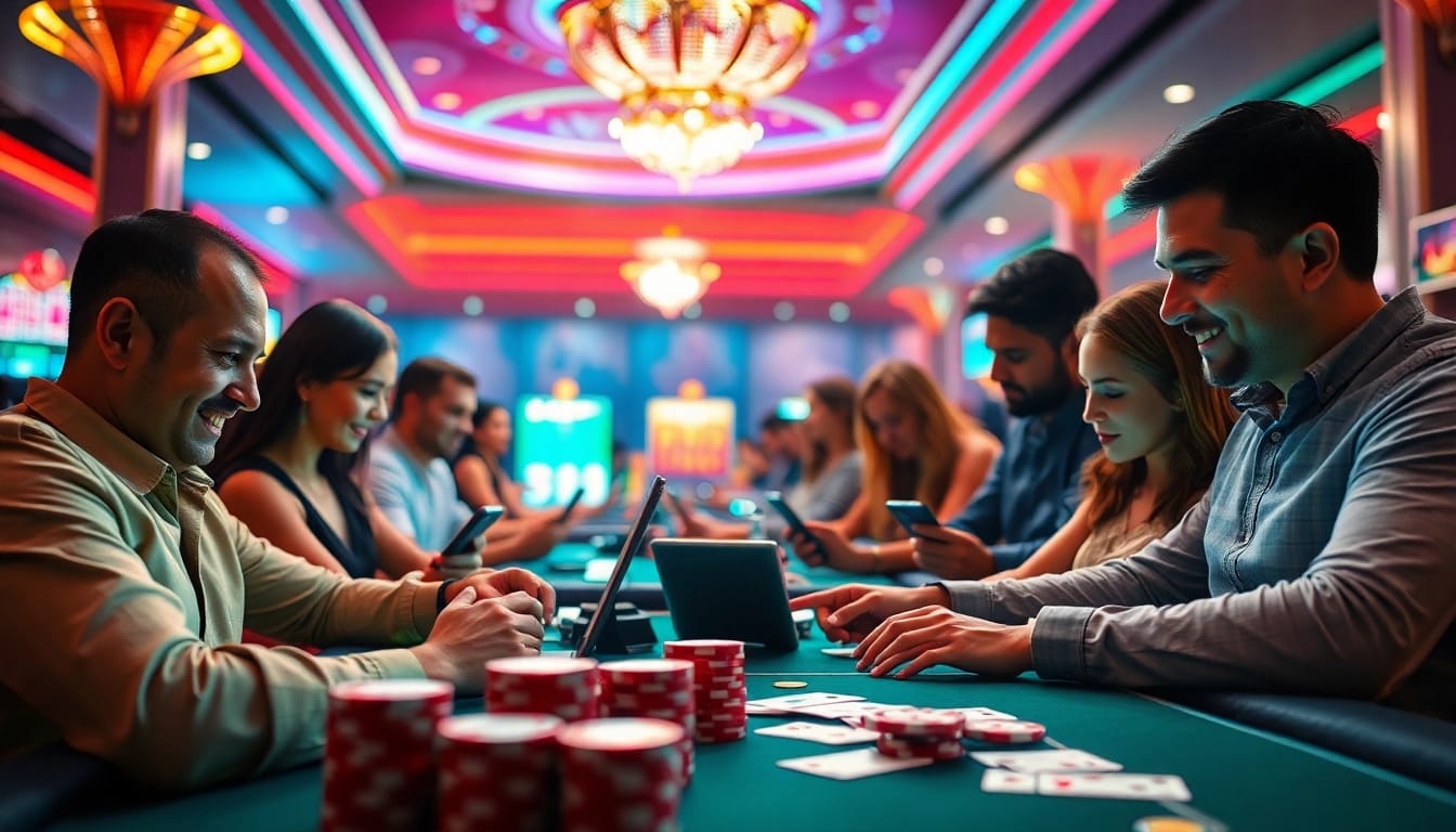 Engaging players at a vibrant online casino scene epitomizing luck8win.live excitement and immersion.