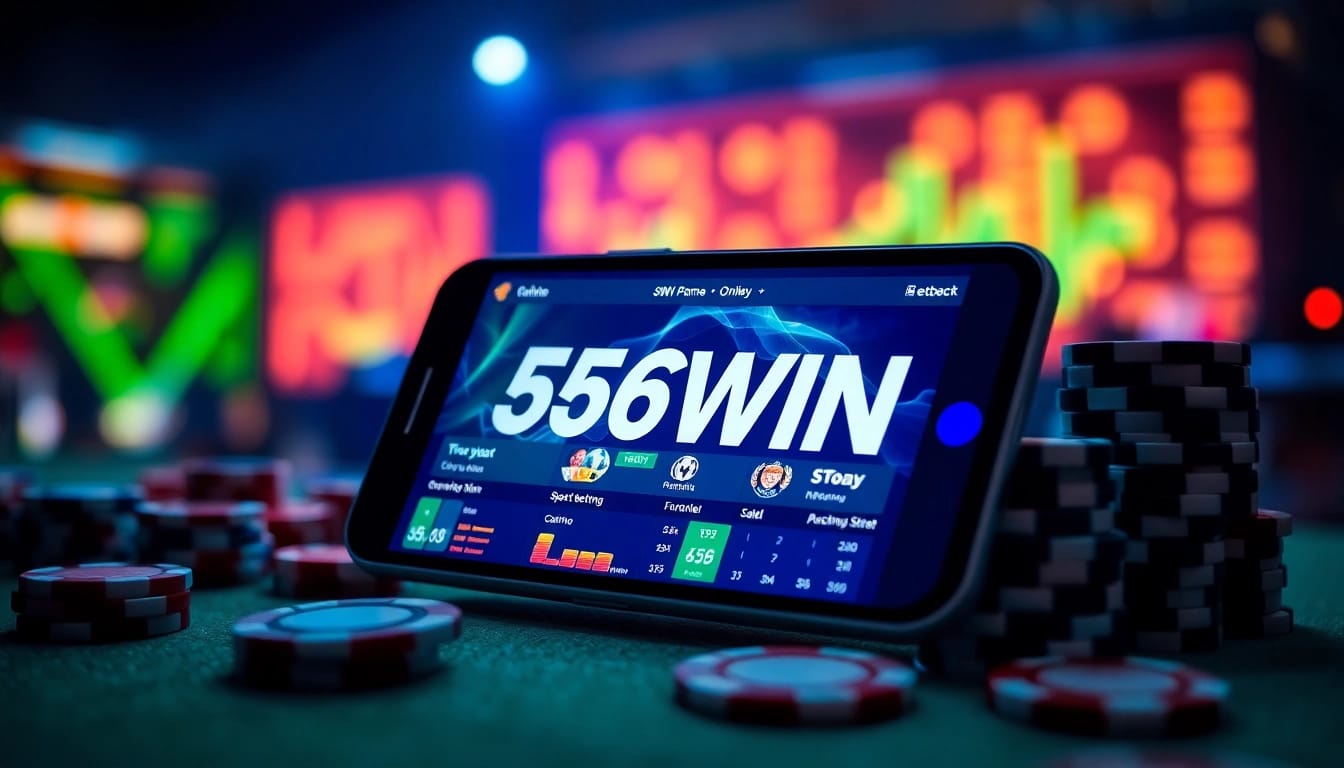 Explore the excitement of 56WIN com with a modern online gambling interface featuring vibrant games and betting statistics.