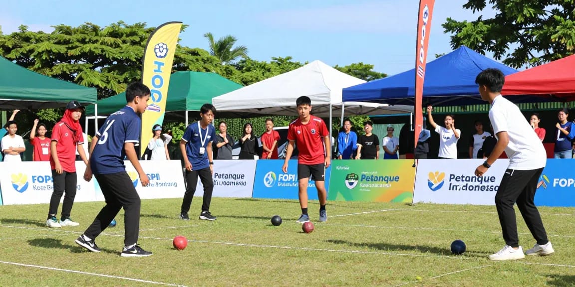 Dynamic petanque tournament scene showcasing fopikotabontang.org with players in action.