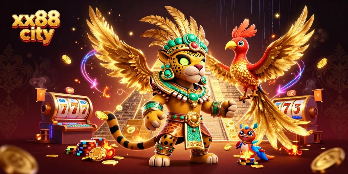 Spin to win in xx88 city with vibrant slot reels and glowing characters!