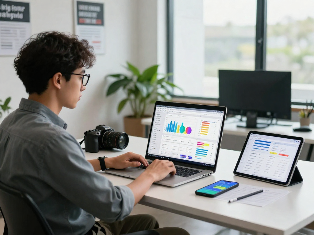Professional analyzing juicy ai marketing data in a modern office setting