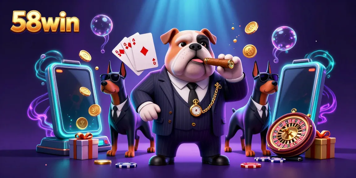 Experience thrilling online gaming at 58win with an engaging mafia-themed 3D casino illustration.