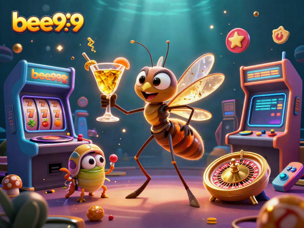 Experience exciting gameplay at bee999 with an animated casino scene featuring colorful game elements.