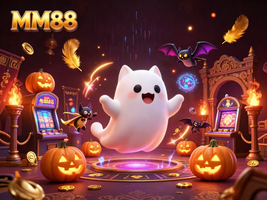 Join the action with MM88's ghost cat and vampire bat in a vibrant casino scene!