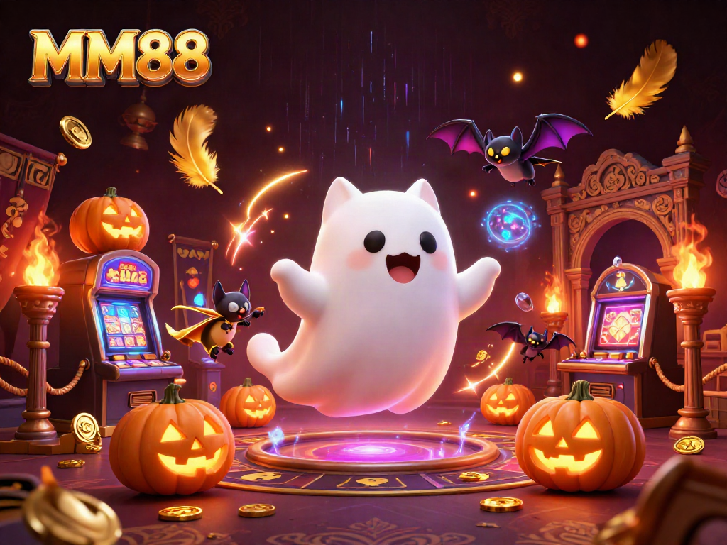 Join the action with MM88's ghost cat and vampire bat in a vibrant casino scene!