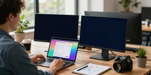 SEO expert analyzing instant indexing tools in a bright tech workspace