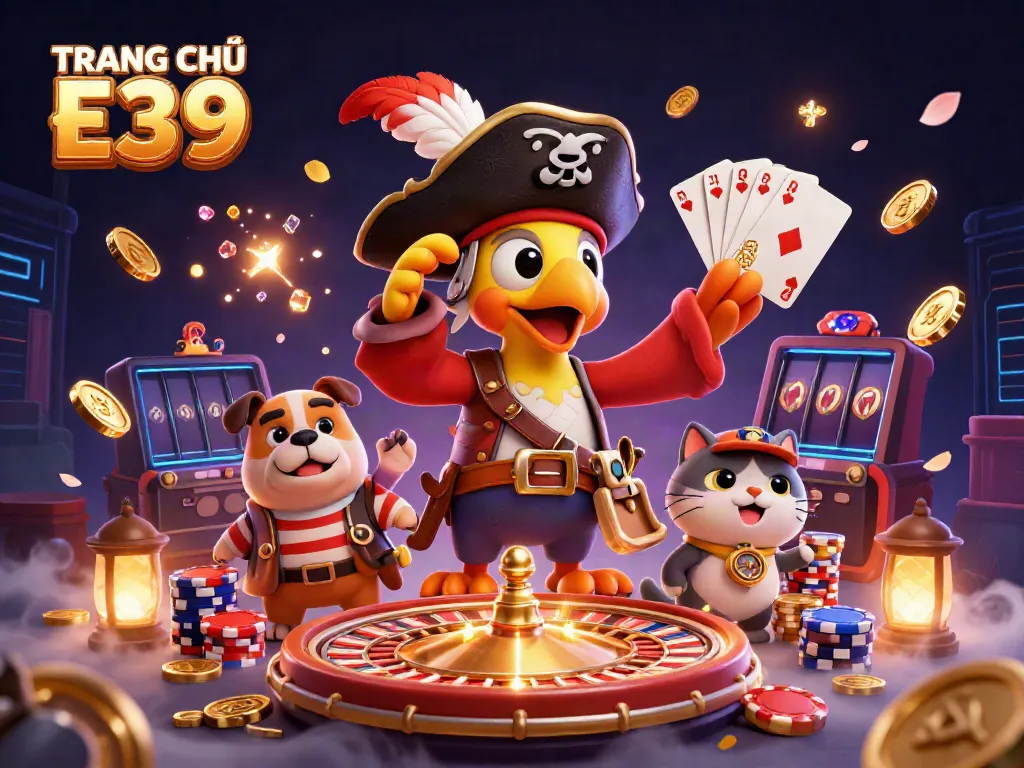 Experience excitement at TRANG CHỦ E39 with vibrant gambling elements and interactive characters.