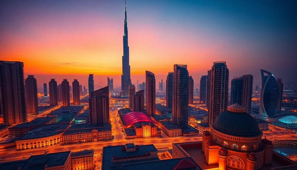 Experience the dazzling skyline of Dubai at dusk while planning your travel to Dubai.