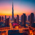 Experience the dazzling skyline of Dubai at dusk while planning your travel to Dubai.