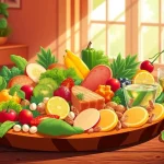 Vibrant healthy food platter showcasing various nutritious fruits and vegetables.