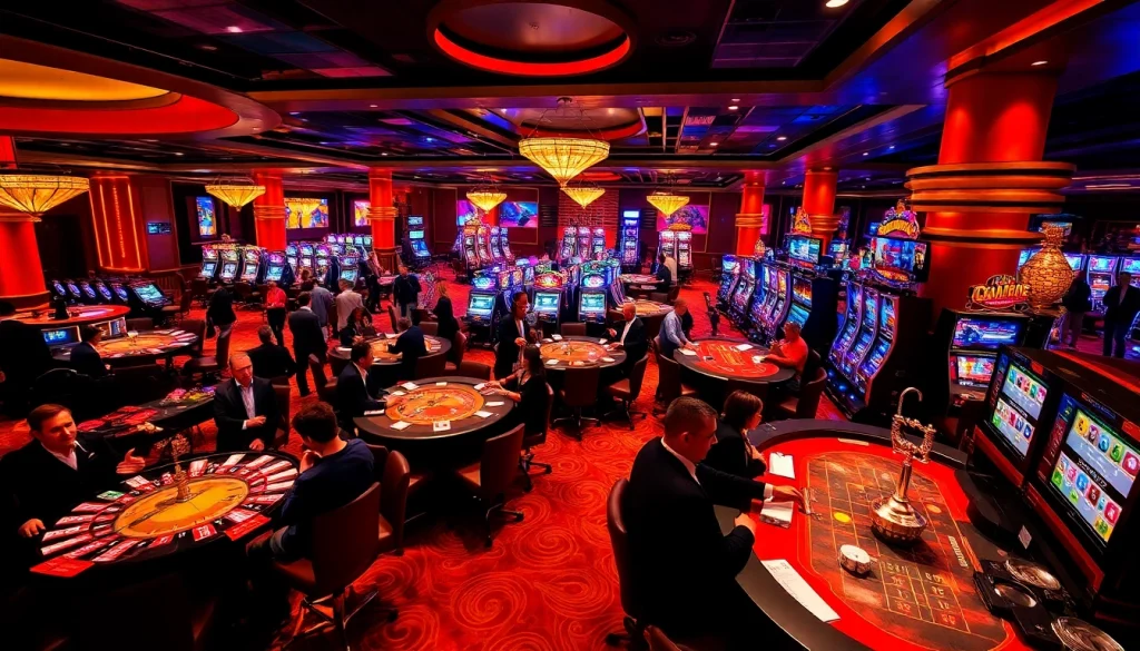 Experience the excitement of gambling in a lively casino at https://nhacaiuytin.place/ with players enjoying poker, roulette, and slots.