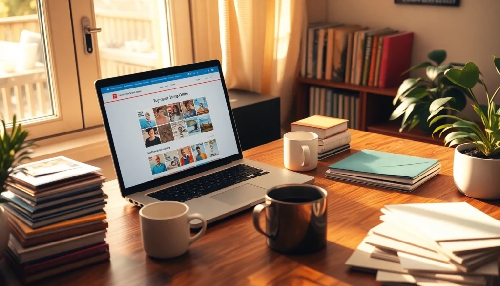 Discover how buying postage stamps online is simplified with an inviting home office scene.