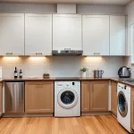 Explore бяла техника options featuring stylish dishwashers and modern washing machines in an inviting kitchen setting.