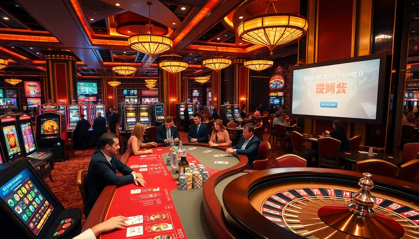 Exciting casino scene showcasing 상품권소액결제 options with lively gambling activities.