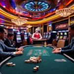 KJC casino atmosphere featuring poker players, slot machines, and a roulette wheel.