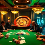 Exciting casino scene at https://king88b.us.com/ with vibrant poker action, roulette wheel, and slot machines.