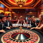 Players enjoying an exhilarating game at MM88 casino, featuring roulette, poker chips, and luxury ambiance.