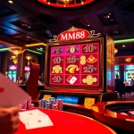 Experience luxury gaming at MM88 casino with vibrant slot machines and lively tables.