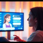 Engaging scene of a user interacting with an AI character in a cozy setting for ai sex chat experience.