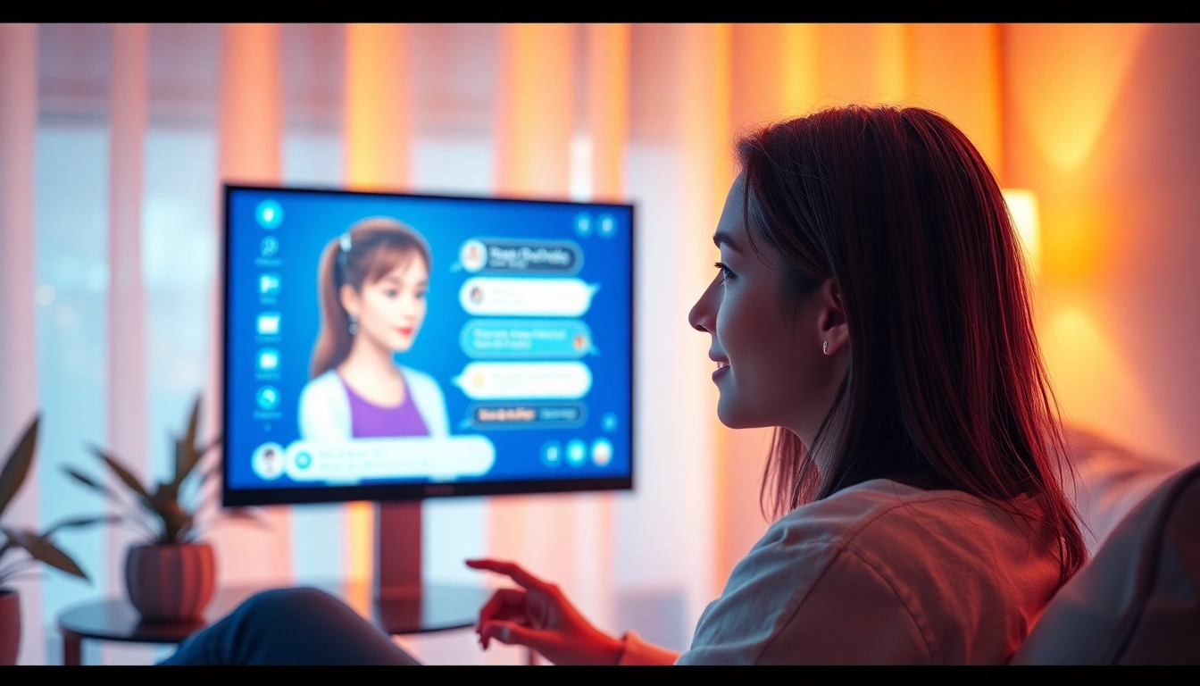 Engaging scene of a user interacting with an AI character in a cozy setting for ai sex chat experience.