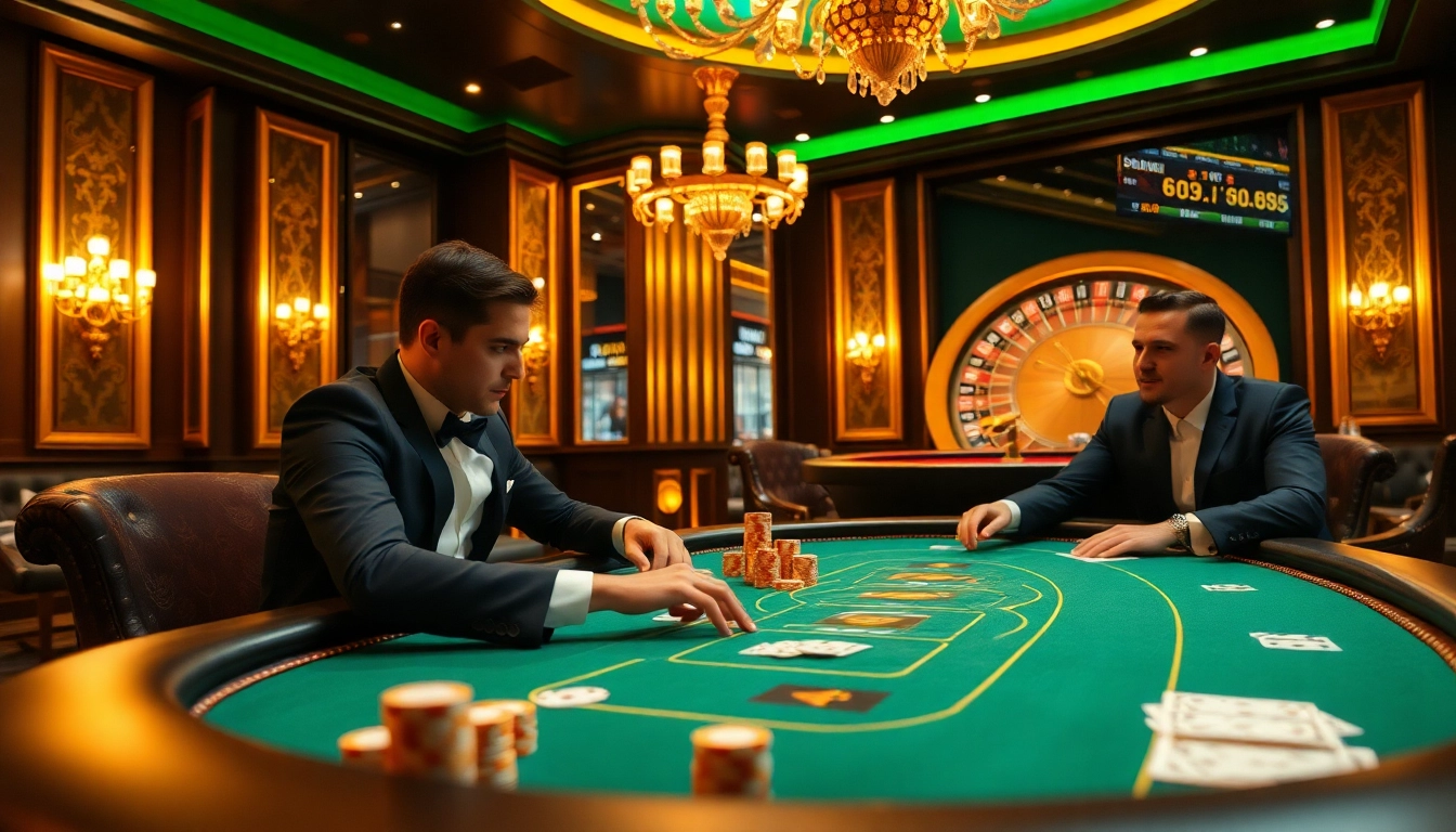 Players at a luxurious poker table enjoying an engaging game at BJ 888 casino.