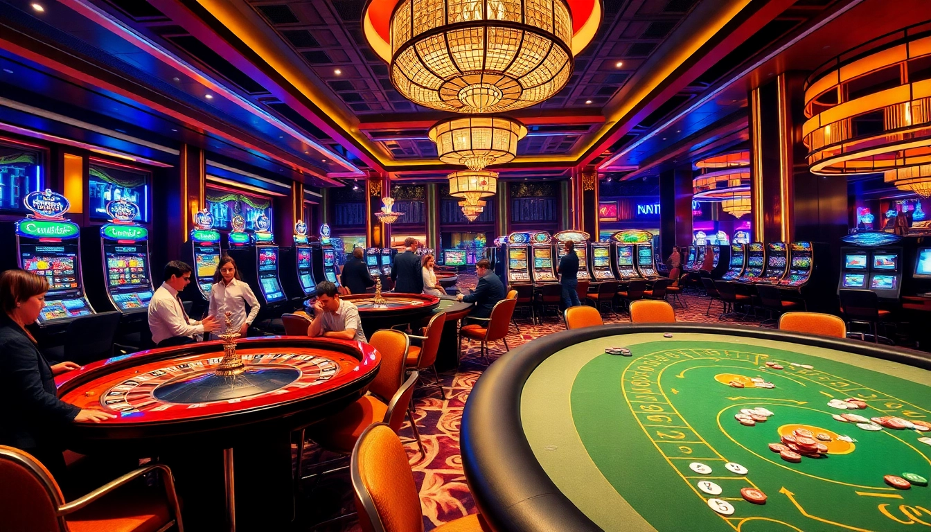 Experience the excitement of nhà cái cá cược s8 at a luxurious casino, featuring vibrant gaming tables.