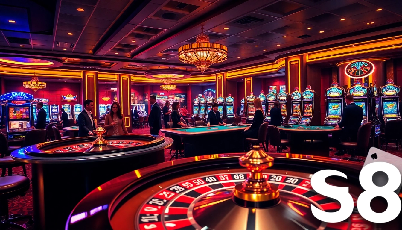 S8 casino players enjoying roulette and poker in a vibrant gaming environment.