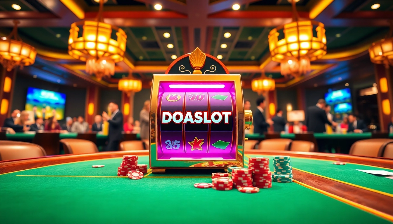 Players engaging with the doaslot slot machine in a vibrant casino environment.
