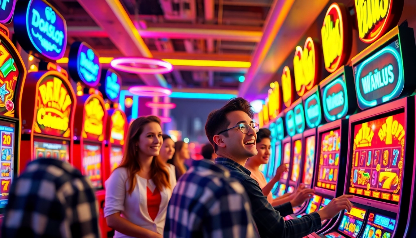 Engaged players enjoying the excitement of doaslot slot machines in a vibrant casino setting