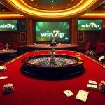 Excited players enjoying poker at win79.vip casino, surrounded by roulette wheels and chips.