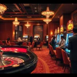 Experience the excitement at nhà cái vn23 with players engaging at a roulette table in a luxurious casino.