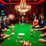 Players at a luxurious poker table strategizing their bets with sunwinn.in.net products visible.