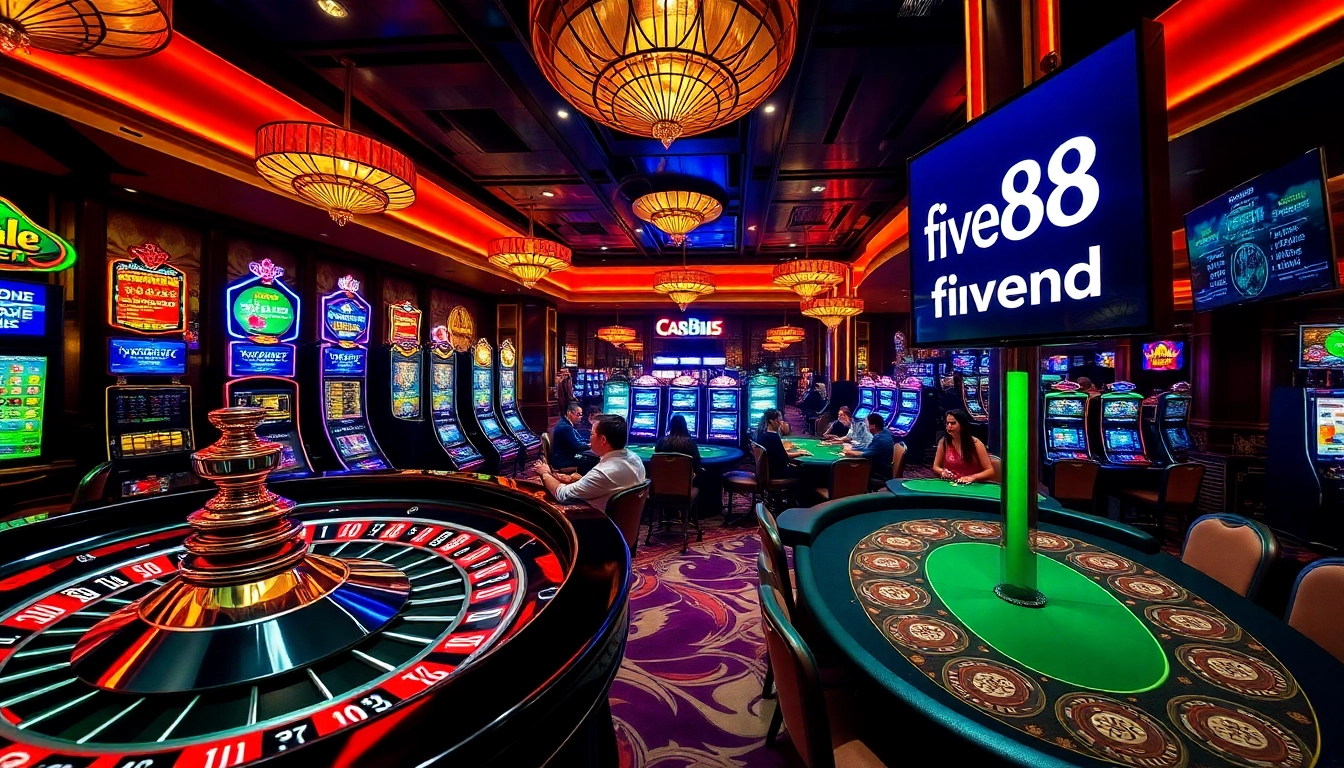 Experience the excitement of gambling at five88 with vibrant slot machines and poker tables.