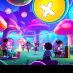 Exciting scene of animated characters playing XXX games in a vibrant fantasy landscape.