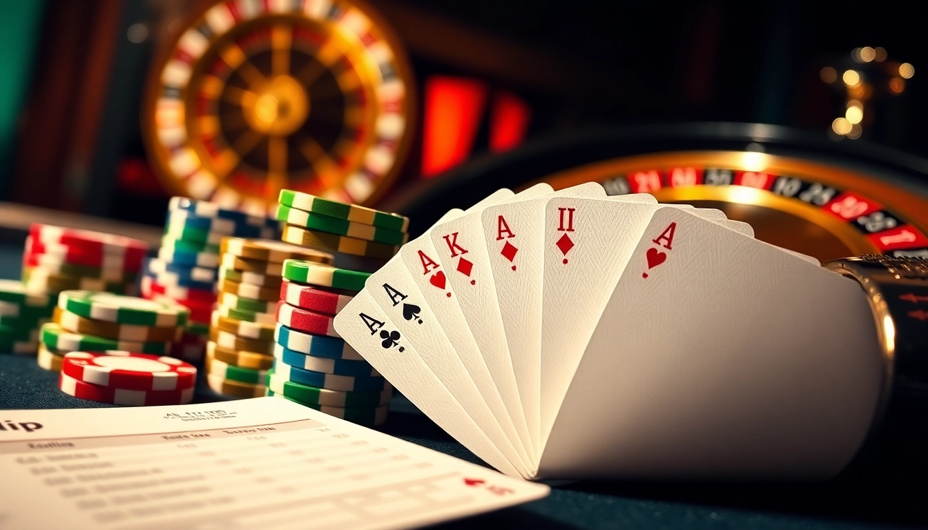 Experience the excitement of online gambling with rikvip's vibrant betting scene featuring cards and chips.