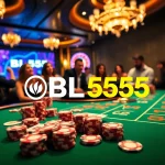 Experience the excitement of BL555 with vibrant poker chips and a gleaming roulette wheel.