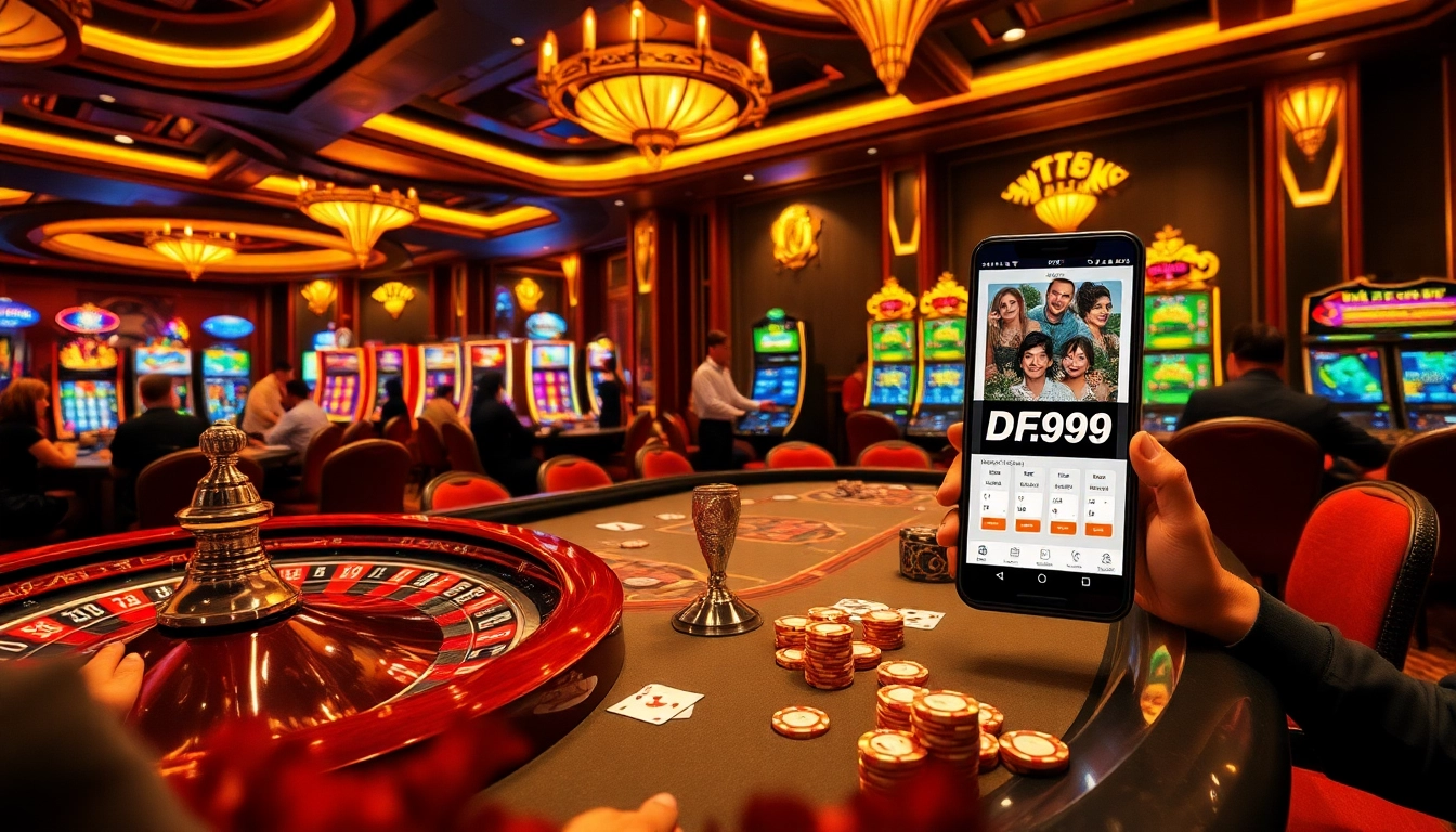 Capture the excitement of gaming with the link vào DF999, showcasing roulette, poker tables, and slot machines.