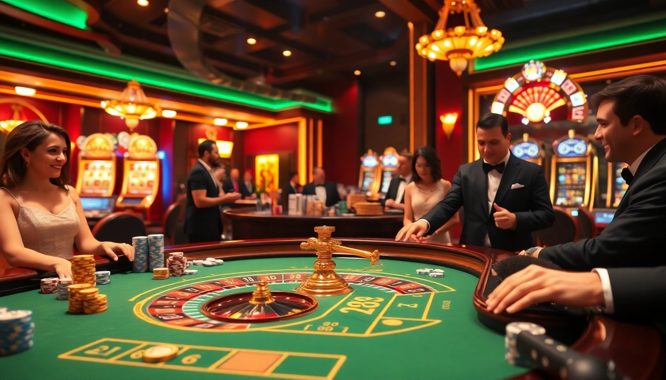 Experience the thrill of "link 88i" with players enjoying a high-stakes roulette game in a luxurious casino setting.