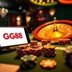 Engaging visual of GG88 online casino gaming scene with luxury poker elements and digital interface.