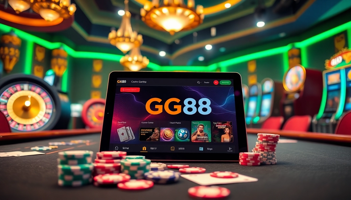 Gamble with confidence at GG88, featuring vibrant casino tables and engaging online interfaces.