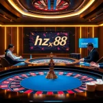Experience the thrill of gambling with hz 88 showcased at an elegant casino setting featuring vibrant roulette and poker.