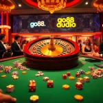 Experience thrilling gaming at go88.audio's opulent casino with poker chips and roulette.