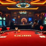 Players enjoying a game at the GG88 branded poker table in an upscale casino.