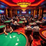 Players immersed in a thrilling casino experience at RR88, featuring vibrant tables and lively gameplay.
